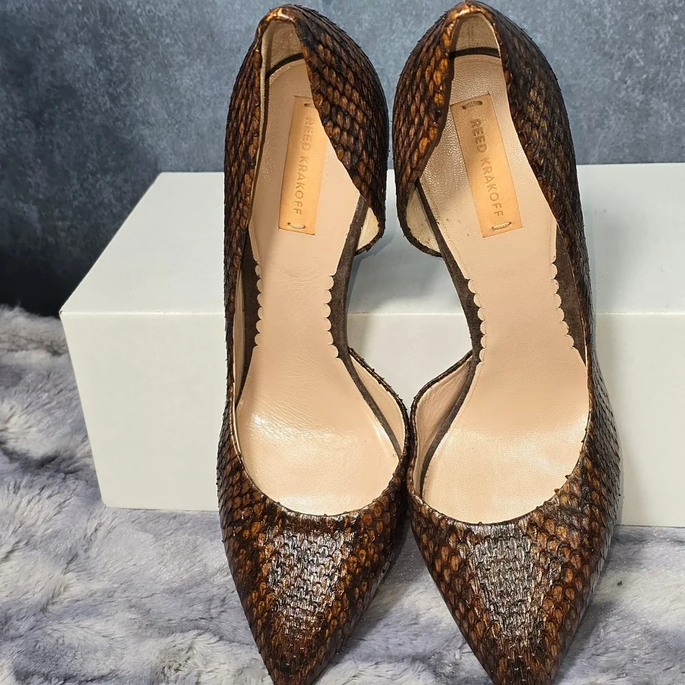 Reed Krakoff Pumps Brown‎ Python Embossed d'Orsay Heels EU 38/ US 8
